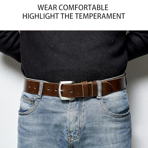 Jeereal Full Grain Leather Mens Belt Heavy Duty Leather Belt (1.5" Width) | Work Belt Solid Metal Buckle