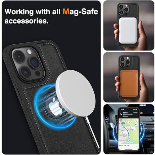 LOHASIC for iPhone 15 Pro Leather Case Compatible with MagSafe, with Camera Lens Protector Luxury Leather Cover, Flexible Anti-Scratch Protective Phone Cases 6.1inch - Black