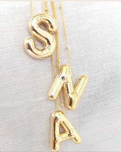 DIOWUS Bubble Letter Necklace For Women,Dainty Balloon Initial Necklaces 18k Gold Plated Chain Pendant Alphabet Necklaces For Girlfriend Charm Simple Jewelry Gift (zircon-L)
