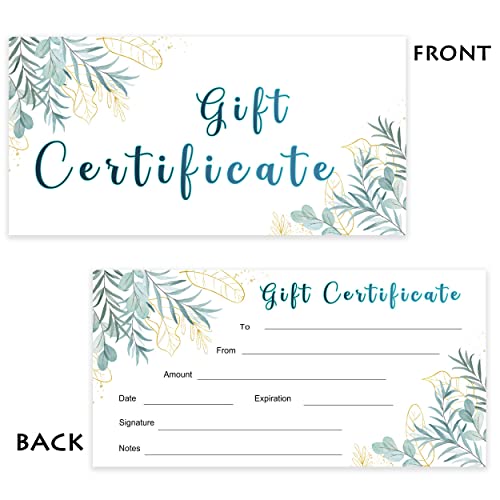 QZCYU Golden Blank Present Certificate for Business Gift Certificates for Business Birthday Marriage Salon Spa Restaurants,Double-Sided,25 Counts with Envelopes,3.5x7 inches