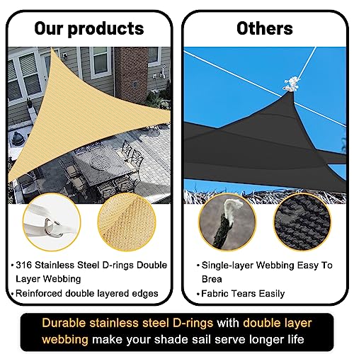 Garden EXPERT 20'x20'x20' Sun Shade Sail Sand Large Triangle Canopy Sail Shade Cloth for Patio Garden Outdoor Backyard