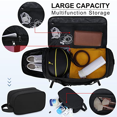 Gym Duffle Bag for Women Men 40L Waterproof Sports Travel Duffel Bags with Shoe Compartment,Wet Pocket Large Weekender Overnight with Toiletry Bag,Black