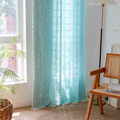Sutuo Home Boho Curtains 72 Inches Length for Bedroom Living Room,Country Farmhouse Vintage Shabby Chic Tassels Window Treatment Bohemian Embroidery Drape, Rod Pocket 1 Panel 52" W x 72" L, White