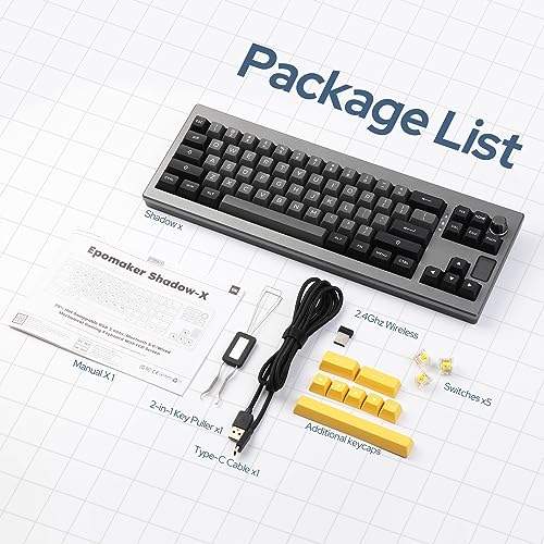 EPOMAKER Shadow-X Gasket Mechanical Keyboard, Hot-Swap 2.4ghz/Bluetooth/USB-C Wired Wireless Gaming Keyboard with Screen, 3000mAh Battery, Poron Foam (Black, Bluebird Switch)