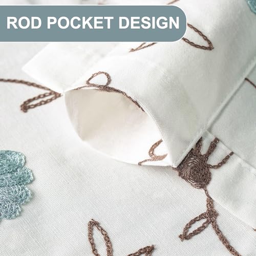 VOGOL Linen Textured Window Shade, Country Style Tie Up Flower Embroidered Drapes & Curtains, 1 Panel Light Filtering Solid Treatment for Nursery Cafe, W45 x L63, Rod Pocket