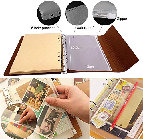 ThxMadam Vintage Notebook A5 Leather Cover Writing Notebook Loose Leaf Travel Journal Diary Refillable Sketchbook with 200 Kraft Pages/100 Sheets and 1 PVC Zipper Pocket Gift for Man Woman Student