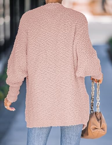 ZESICA Women's 2024 Fall Winter Popcorn Long Sleeve Open Front Chunky Knit Oversized Cardigan Sweater Coat,Orange,Large