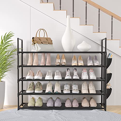 OYREL Large Capacity 7 Tier Shoe Rack, Black, 33.3in Wide x 11.2in Deep x 48.7in Tall, Holds 28-35 Pairs of Shoes, Ultra-Minimalist Style, Waterproof and Durable