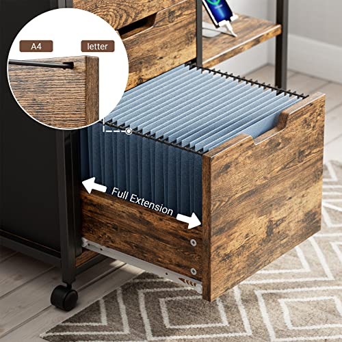 Himusi File Cabinet, Filing Cabinets for Home Office with Lock and USB Charging Port, 3 Drawer Wood File Cabinets for A4/Letter Size, Printer Stand with Storage