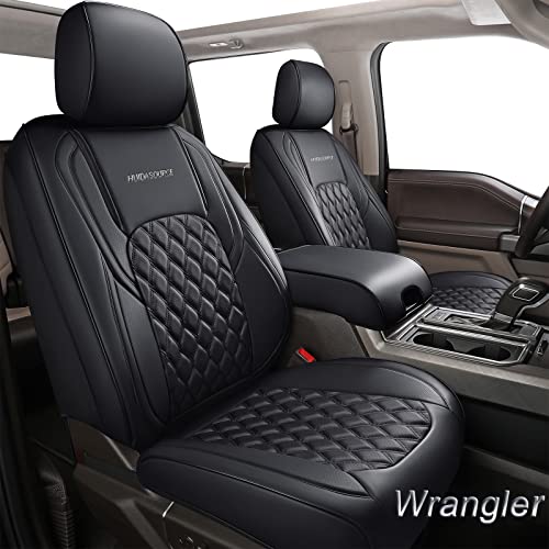 Huidasource Wrangler JK Seat Cover Front Pair, Waterproof Leather Front Car Seat Protector, JK Seat Cushion Fit for Jeep Wrangler JK 2-Door/4-Door Sahara Sport Rubicon 2007-2017(Front Pair/Black)