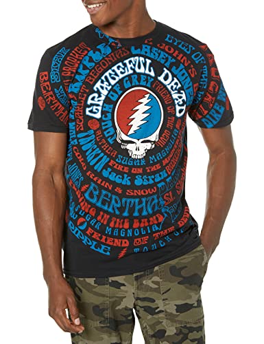 Liquid Blue Unisex-Adult's Standard Grateful Dead Song Titles All Over Print Short Sleeve Tee, Black, Large