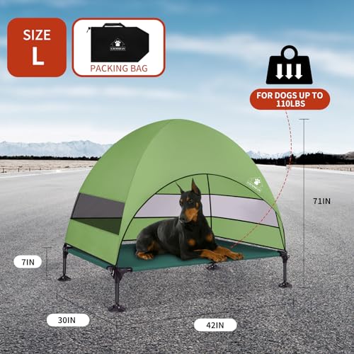 Elevated Dog Bed with 2024 Newest Canopy, Raised Outdoor Dog Bed with Powerful Anti-Slip Feet, Portable Pet Bed Cot with Larger Shade, Raised Large Dogs Cooling Bed for Camping, Indoor & Outdoor