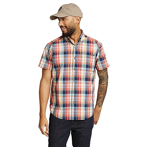 Eddie Bauer Men's Pack It Seersucker Short-Sleeve Shirt, Red, Small