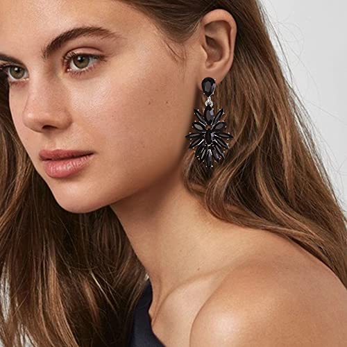 EleQueen Silver-Tone Black Crystal Marquise Cluster Statement Earrings Fashion Vintage Style Drop Dangle Earrings for Women