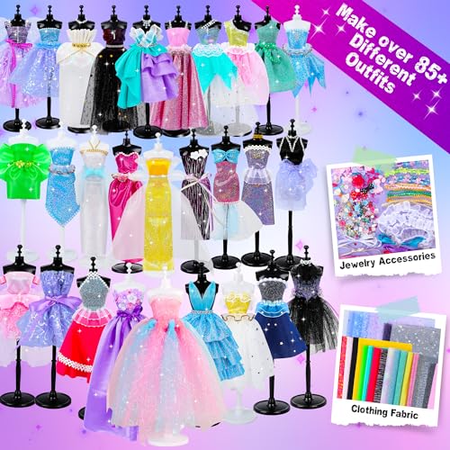 MINIFUN 800+Pcs Fashion Designer Kit for Girls, Sewing Kit with 4 Mannequins, DIY Arts and Crafts Kit for Kids, Doll Clothes Making Kit, Girl Toys for Age 6 7 8 9 10 11 12 Year Old Gifts