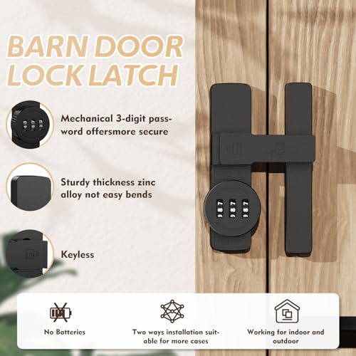 Barn Door Lock,High-Security Barn Door Latch,90/180 Degree Door Lock, Mechanical Password Lock,Easy Installation,Suitable for Garden, Bathroom,Barn Door, Garage, Window