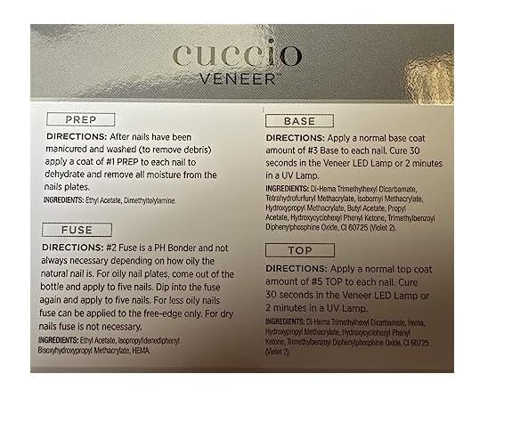 Cuccio Veneer Treatment Pack – Complete LED/UV Gel Polish System, Includes Prep, Fuse, Base, and Top Coat, 13 mL Each