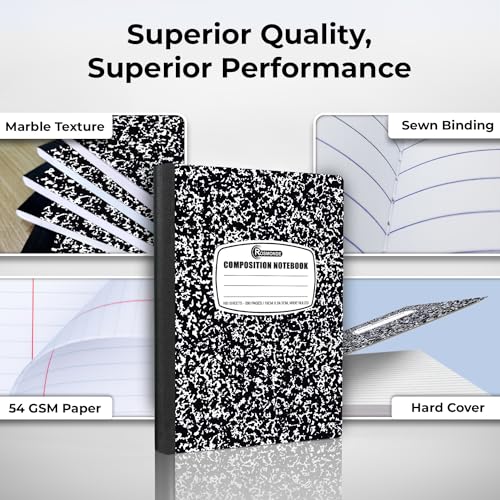 Rosmonde Composition Notebook Wide Ruled 5 Pack, 200 Pages (100 Sheets), 9-3/4 x 7-1/2, Back to School Supplies, Notebooks for School, Office Supplies, Notebooks for Work, The Notebook for Note Taking