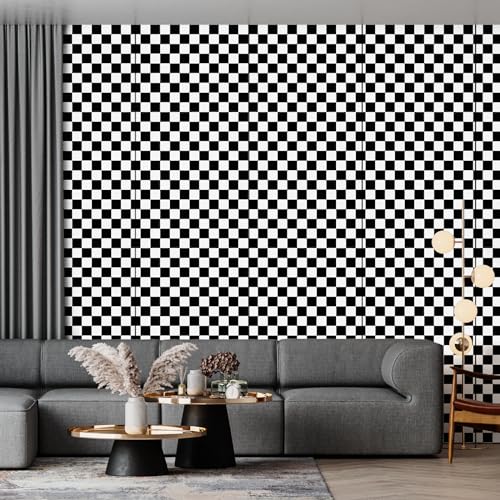 Amiya Black and White Wallpaper Peel and Stick Houndstooth Modern Contact Paper 17.3" x 80" Self Adhesive Removable Vinyl Wallpaper for Cabinets Bedroom Living Room Bathroom