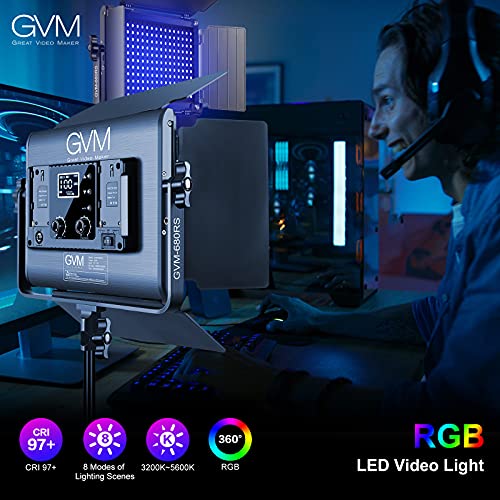 GVM RGB LED Video Light with Lighting Kits, 680RS 50W Led Panel Light with Bluetooth Control, 2 Packs Photography Lighting for YouTube Studio, Video Shooting, Gaming, Streaming, Conference