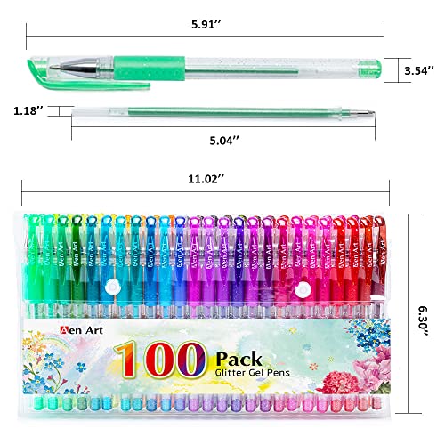 Glitter Gel Pens with Case for Adult Coloring Books, 100 Color Glitter Pen Set 30% More Ink Neon Glitter Gel Marker for Journaling Crafting Doodling Drawing