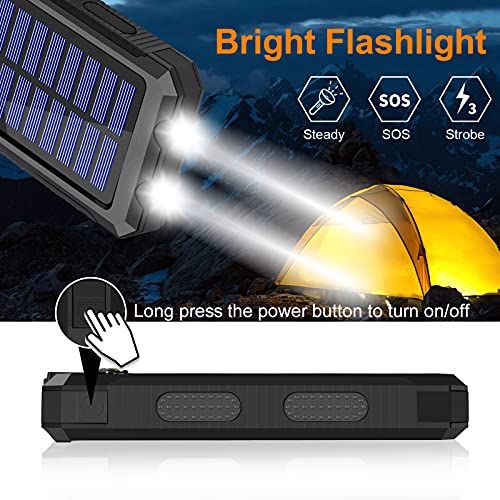 Saraupup Solar Charger Power Bank, 38800mAh Portable Charger Fast Charger Dual USB Port Built-in Led Flashlight and Compass for All Cell Phone and Electronic Devices Black