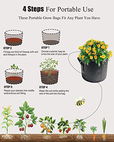 Smirdx 16 Pack 3 Gallon Plant Grow Bags with Handles, Washable Fabric Pot, Durable Reusable Raised Garden Bed for Vegetable, Easy Move Planting Container for Potato, Carrot, Onion, Tomato