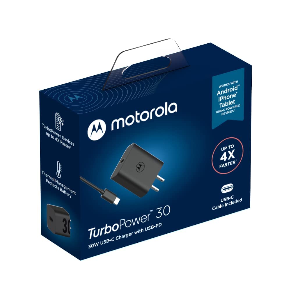 Motorola TurboPower 30 USB-C Charger with 1m USB-C to USB-C Cable for Moto G Power 5G (2024), G Stylus 5G (2024), Motorola Edge 5G UW, Edge+ (2022/2023), Edge Plus 5G UW (2022), Razr+ (2023)