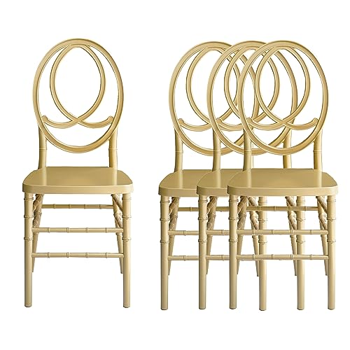 FOH Set of 4 Acrylic Dining Room Armless Ghost Chairs, Elegant Crystal Stacking Clear Chairs, Transparent Chiavari Chairs Oval Back Design for Party Event Wedding Banquets