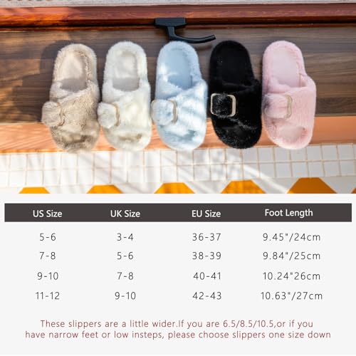 GOEWY Fuzzy Slippers for Women Indoor Outdoor Fluffy House Womens Slippers with Memory Foam Anti-Skid Sole Gifts for Mom Ladies