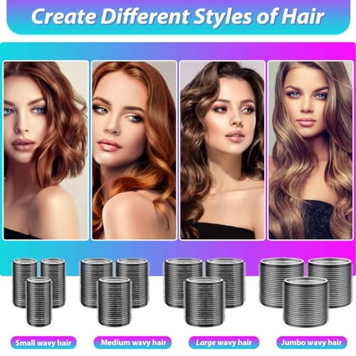 Rollers Hair Curlers 48 Pcs Set with 24Pcs Hair Rollers 4 Sizes (6 Jumbo Rollers/6 Large Rollers/6 Medium Rollers/6 Small Rollers) and 24 Pcs Hair Clips for Long Medium Short Hair (Black)