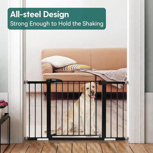 Babelio Baby Gate for Doorways and Stairs, 29-48'' Auto Close Dog/Puppy Gate, Easy Install, Pressure Mounted, No Drilling, Safety Gate w/Door for Child and Pets, 2 Pack Black