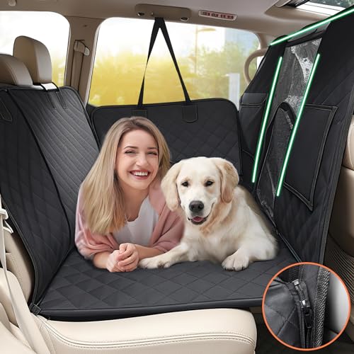 HEELE Back Seat Extender for Dogs, Hard Bottom Car Seat Cover with Mesh Window and Pocket for Traveling and Camping with Pets, Dog Hammock for Car Waterproof and Nonslip, Suitable for Car SUV