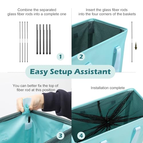 Odonata Slim Laundry Hamper Handles Collapsible Laundry Basket Thin Dirty Clothes Basket Narrow Laundry Bag Foldable Dirty Hamper 45L (Baby Blue)