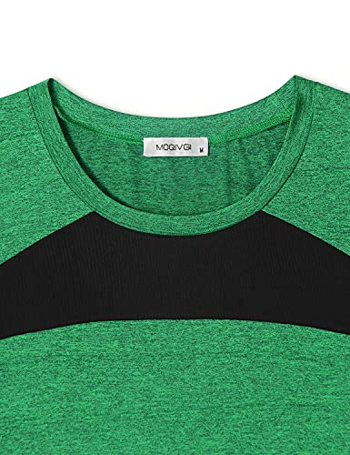 MOQIVGI Athletic Tops for Women Short Sleeve, Loose Fit Workout Shirts, Casual Summer Quick Dry Moisture Wicking Training Running Yoga Gym Activewear Green Medium