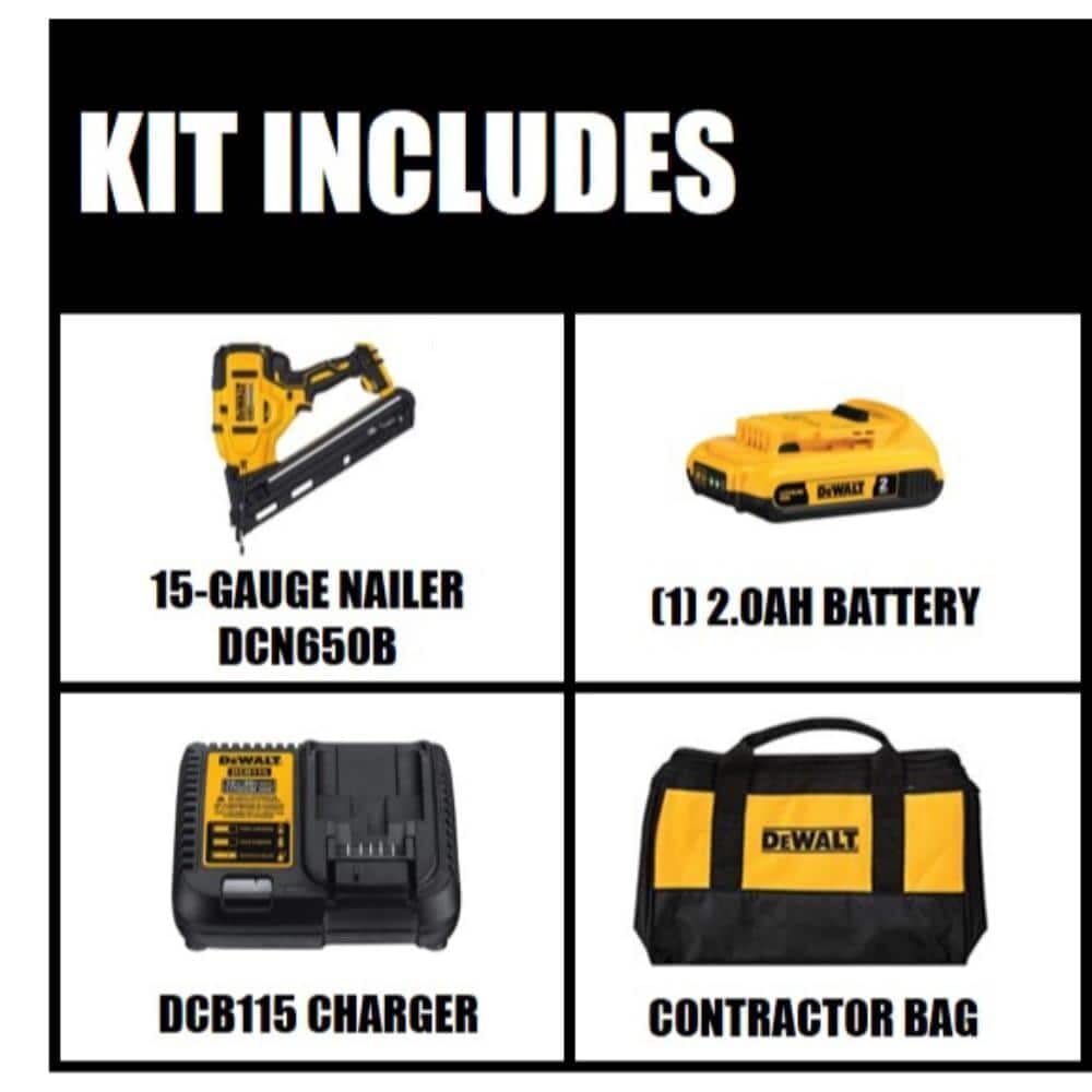 DEWALT 20V MAX Finish Nailer Kit, Angled, 15GA, Battery, Charger & Bag (DCN650D1)