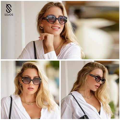 SOJOS Trendy Round Sunglasses For Womens Square Retro Women Cute UV400 Sun Glasses SJ2326,Black Grey