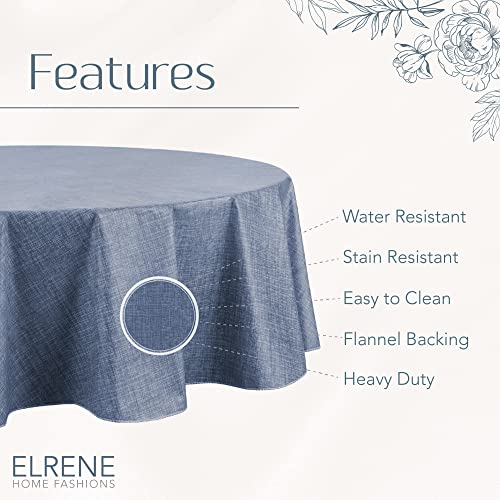 Elrene Home Fashions Monterey Linen Inspired Water- and Stain-Resistant Vinyl Tablecloth with Flannel Backing, 52 inches X 52 inches, Square, Blue