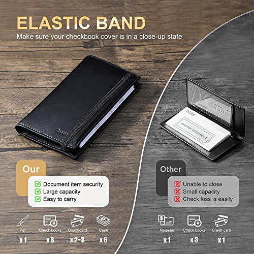 CASMONAL Checkbook Covers for Personal Checkbook Holder RFID Blocking Premium Leather Checkbook Cover for Duplicate Checks
