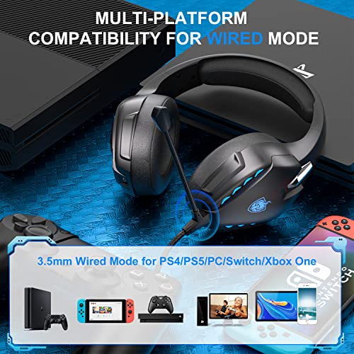 PHOINIKAS PS5 Gaming Headset for PS4, PC, Switch, Q10 Xbox One Headset with Stereo Sound, Detachable Mic, Wireless Bluetooth 5.3 Headphone only for Laptop/Phone/Tablet, 20H Battery (Red)