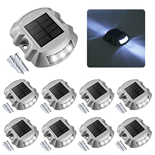 VOLISUN Solar Deck Lights Driveway Dock Lights, 4-Pack Led IP67 Waterproof Outdoor Warning Step Lights for Driveway Sidewalk Garden Pathway Yard(Green)