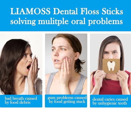 LIAMOSS Dental Floss Picks,Twin Line 300 Count Lemon Flavor Dental Flossers,LIAMOSS Dual Action Flossing System,Superfine Toothpicks Sticks,Comfortable for Tight Teeth(Purple)