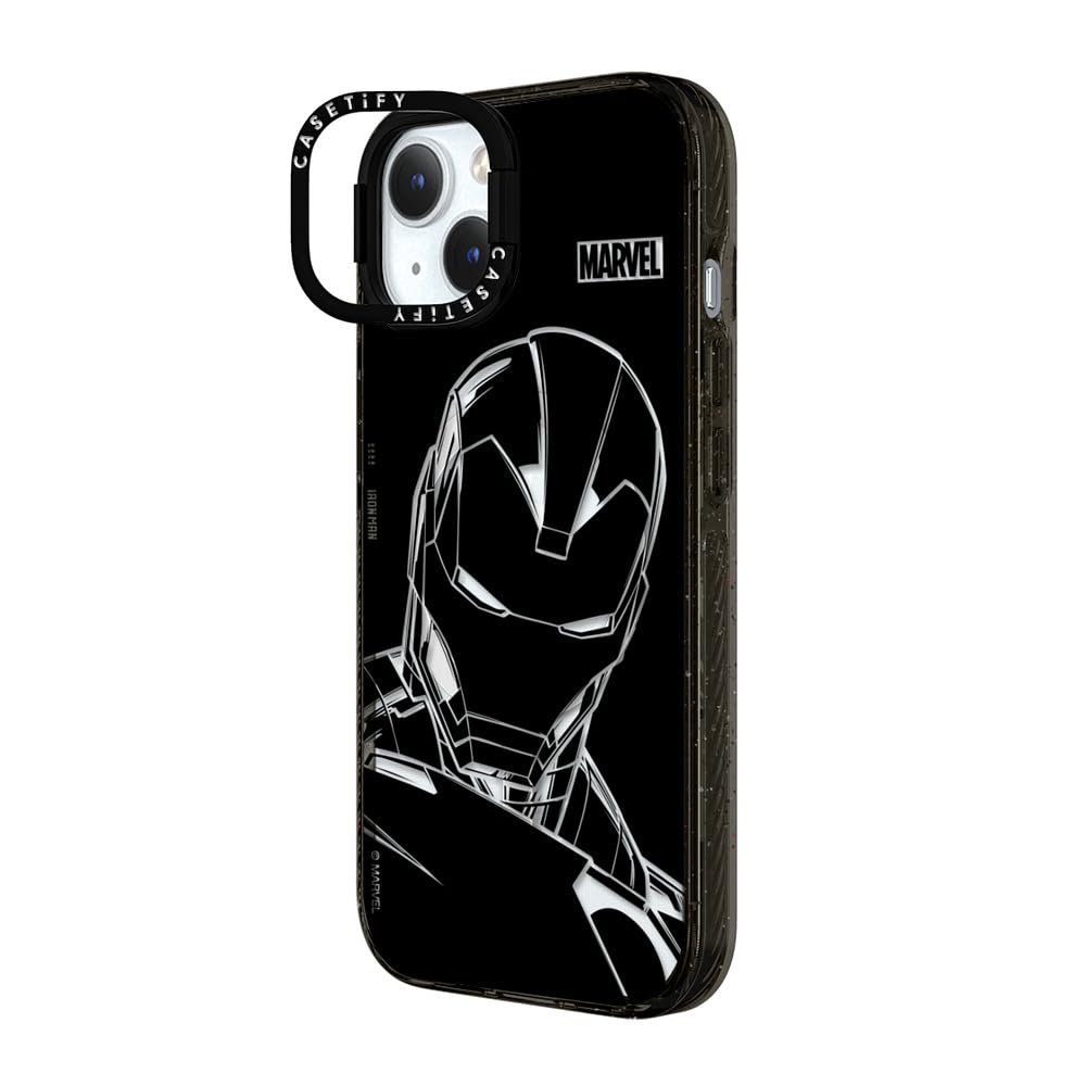 CASETiFY Impact Ring Stand iPhone 15 Case [Iron Man Co-Lab / 3X Military Grade Drop Tested / 6.6ft Drop Protection/Compatible with Magsafe] - Iron Man - Black - Clear Black