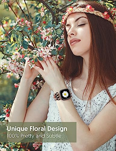 Floral Bracelet Compatible with Fitbit Versa 4/Versa 3/Sense 2/Sense Band Women Girls, TOYOUTHS Boho Beaded Braided Daisy Flower Strap Elastic Stretchy Nylon Cute Fancy Charms Breathable Wristband, XS