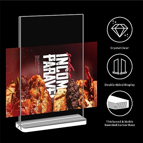 Vlaseo 8.5 x 11 Inch Acrylic Sign Holder Double Sided Clear Menu Vertical T Shape Display Sign Stands for Home, Office, Retail Show Fair, Restaurants, Wedding Reception, Party Decoration-8 Pack