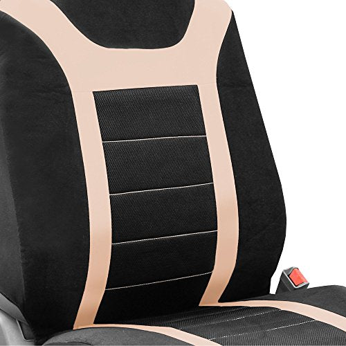 FH Group Front Set Cloth Car Seat Covers for Low Back Car Seats with Removable Headrest, Universal Fit, Airbag Compatible, Seat Cover for SUV, Sedan, Van, Beige