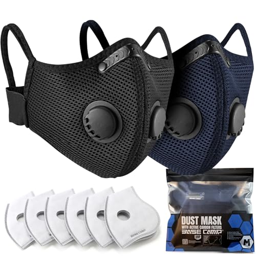 BASE CAMP Upgrade M Plus Dust Mask, Dust Face Mask with 6 Activated Carbon Filters, Safety Work Masks for Woodworking Construction Sanding Yard Lawn Paint Sanding