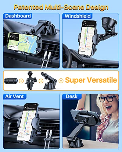 [2024 Upgrade 80LBS Strong Suction]YRU Car Phone Holder Mount,[Bumpy Road Stable]Dashboard Cell Phone Holder for Car Air Vent Windshield Phone Stand for iPhone 15 14 13 12 Pro Max Samsung Truck, Black