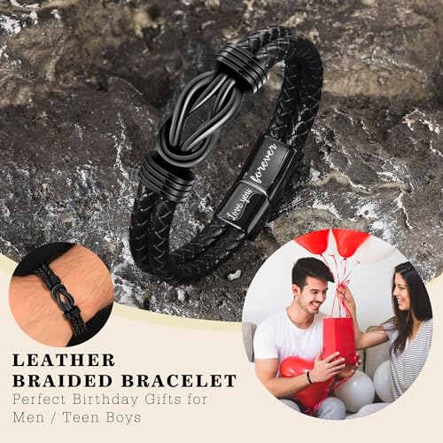 Btysun 70th Birthday Gifts for Men, 70th Birthday Gifts Leather Bracelet for Men Forever Linked Together Mens Bracelets Stainless Steel Dad Happy Birthday Gift for Grandpa