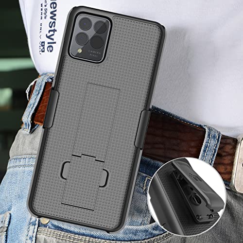 Case with Clip for T-Mobile REVVL 6X Pro 5G (2023) / REVVL 6 Pro 5G (2022), Nakedcellphone Slim Hard Shell Phone Cover with Kickstand and [Rotating/Ratchet] Belt Hip Holster Holder Combo - Black